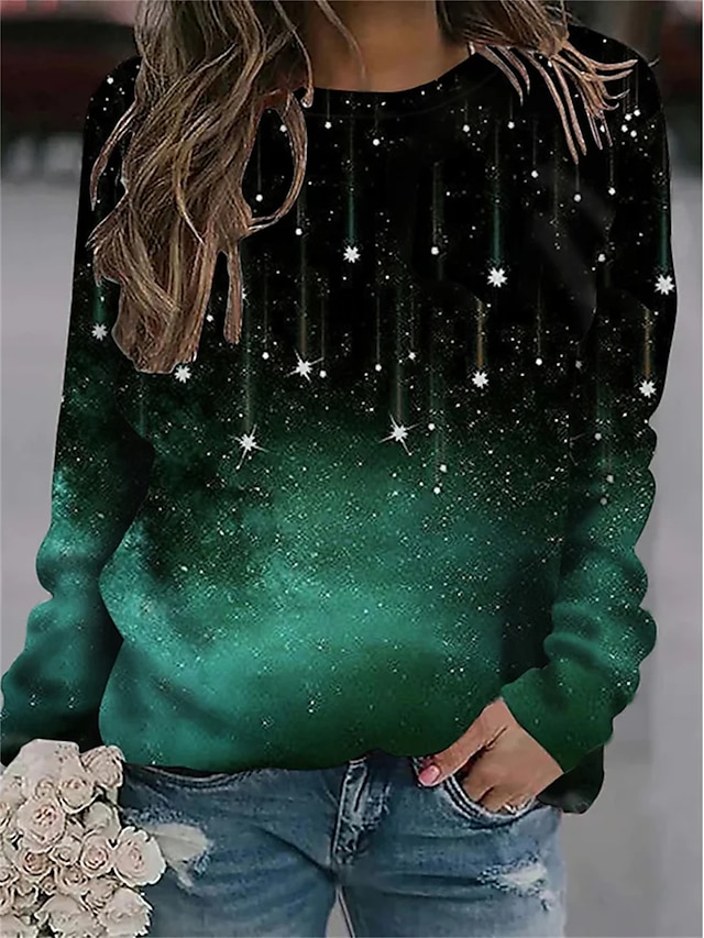  damegenser genser grafisk street casual sport basic rund hals langermet topp mikroelastisk fall & mykt, pustende vinterstoff
