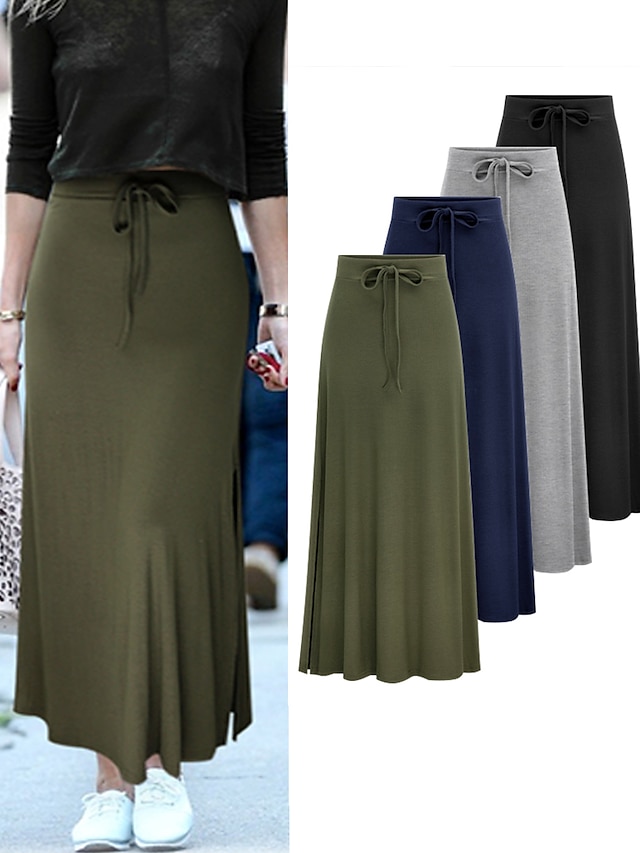  Women's Skirt Bodycon Maxi High Waist Skirts Knitting Split Ends Solid Colored Daily Date Summer Polyester Fashion Casual Navy Black Army Green Grey