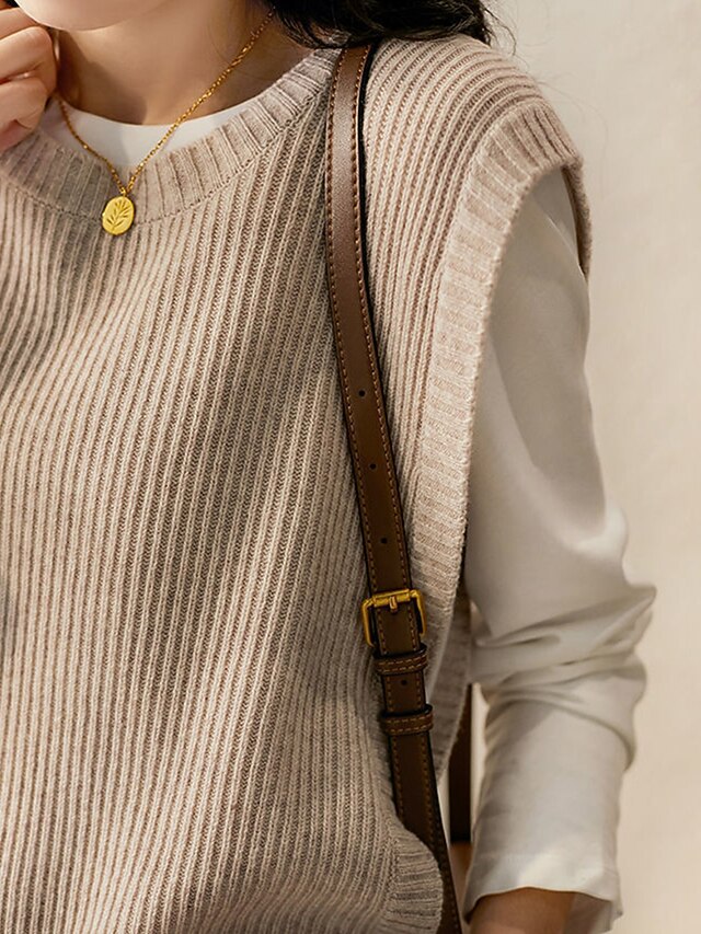 Women's Sweater Vest Crew Neck Ribbed Knit Cotton Button Oversized