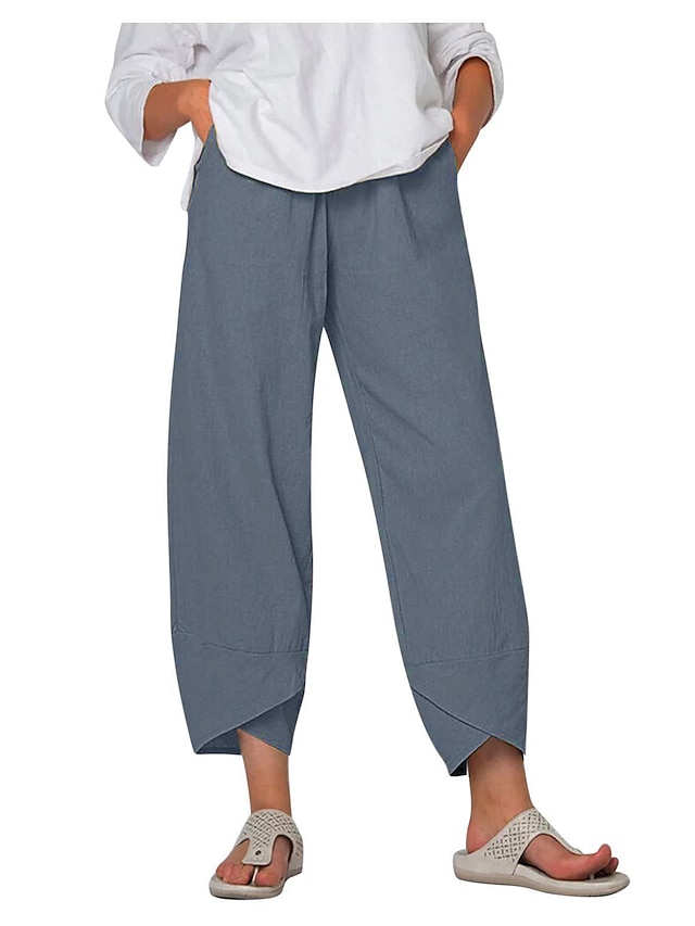 Women's Linen Pants Chinos Pants Trousers Ankle-Length Cotton Side ...