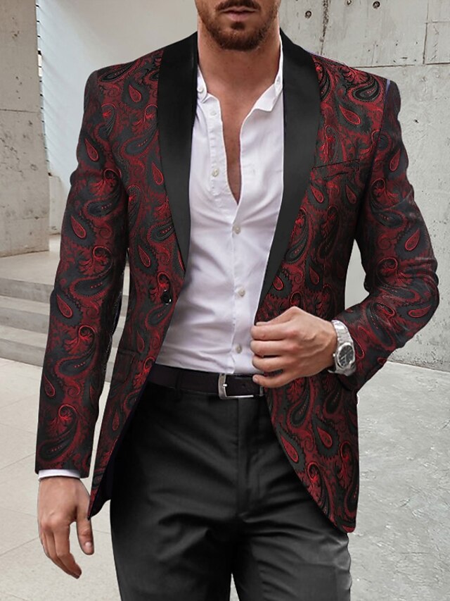 Men's Party Prom Tuxedos Party Party / Evening Black+Burgundy Black Printing Standard Fit 2 Piece Single Breasted One-button3