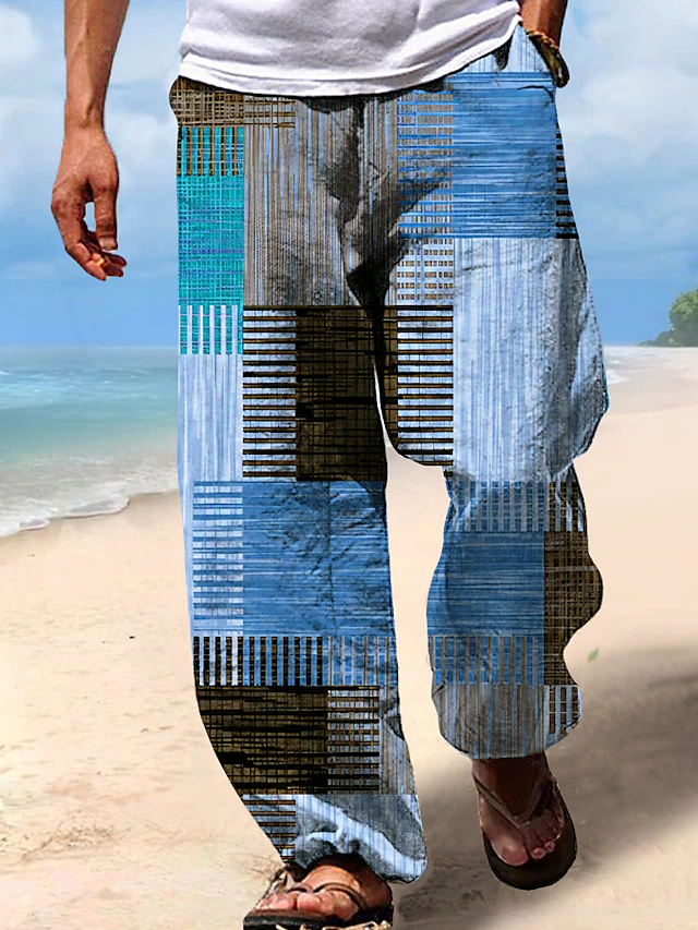 Men's Trousers Summer Pants Beach Pants Drawstring Elastic Waist 3D ...