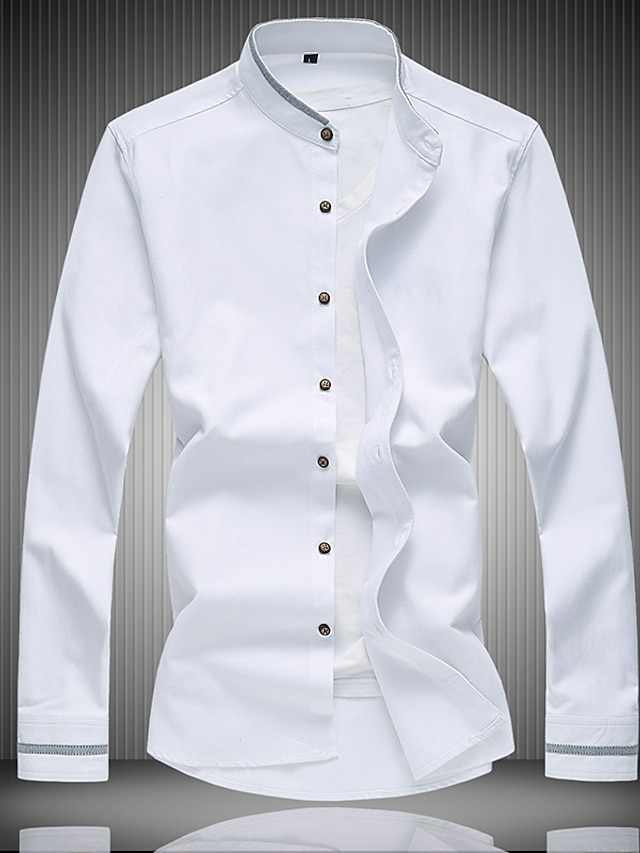  Men's Shirt Button Up Shirt Summer Shirt Casual Shirt White Navy Blue Blue Light Grey Light Blue Long Sleeve Plain Solid Colored Standing Collar Work Daily Clothing Apparel Basic Casual