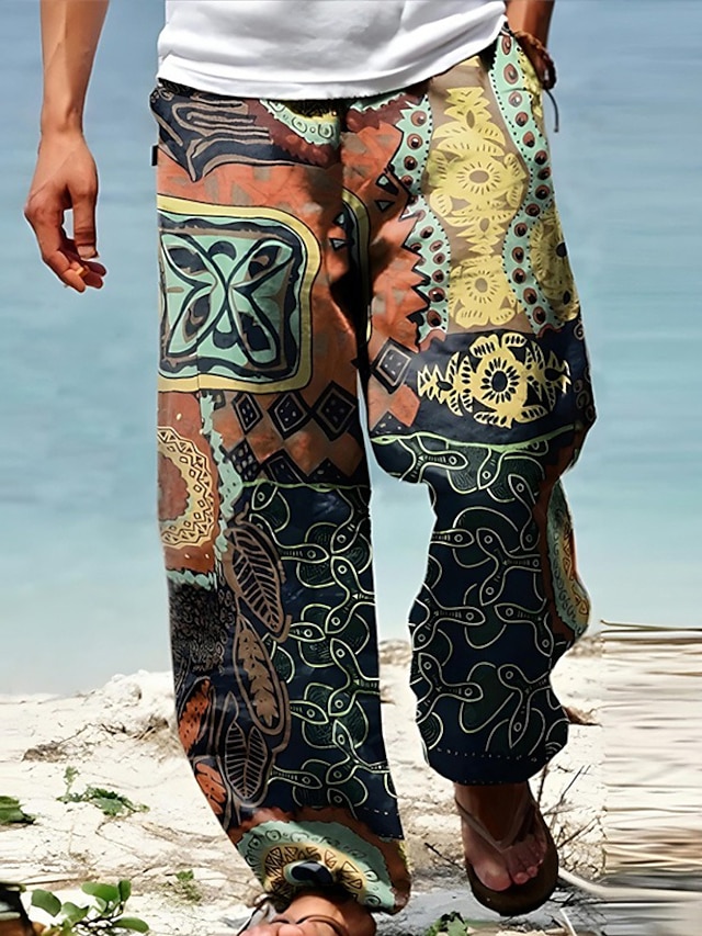  Herren Hose Hosen Sommerhosen Strandhose Kordelzug Elastische Taille 3D-Druck Grafik-Drucke Blume Komfort Casual Täglich Festtage Strassenmode Hawaiianisch Gelb Rote