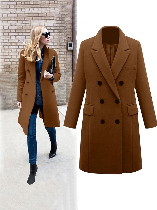  Women's Coat Casual Jacket Trench Coat Street Daily Wear Vacation Fall Winter Long Coat Loose Fit Thermal Warm Windproof Warm Stylish Sporty Chic & Modern Jacket Long Sleeve Pure Color Slim Fit Black