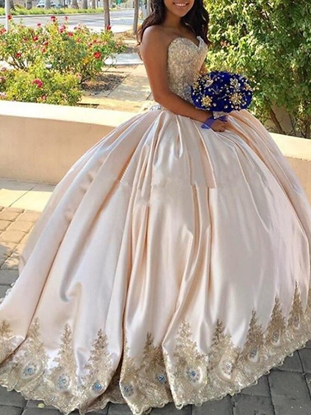 A-Line Evening Gown High Split Dress Wedding Prom Court Train Sleeveless Strapless Satin with Rhinestone Slit