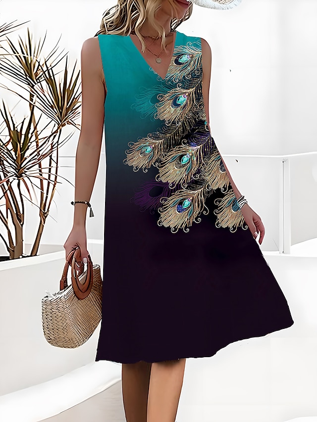  Womens Mini Dress Vestido Petite Vestido A Linha Vestido Tank Vestido de Verão Moda Ativa Streetwear Ao Ar Livre Férias Festa Solto Floral Bloco de Cor Estampa Floral Sem Mangas Alças Decote em V