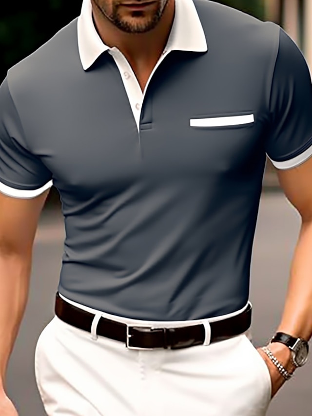  Men's Button Up Polos Polo Shirt Casual Holiday Lapel Short Sleeve Fashion Basic Plain Classic Summer Regular Fit Navy Black White Burgundy Sky Blue Grey Button Up Polos