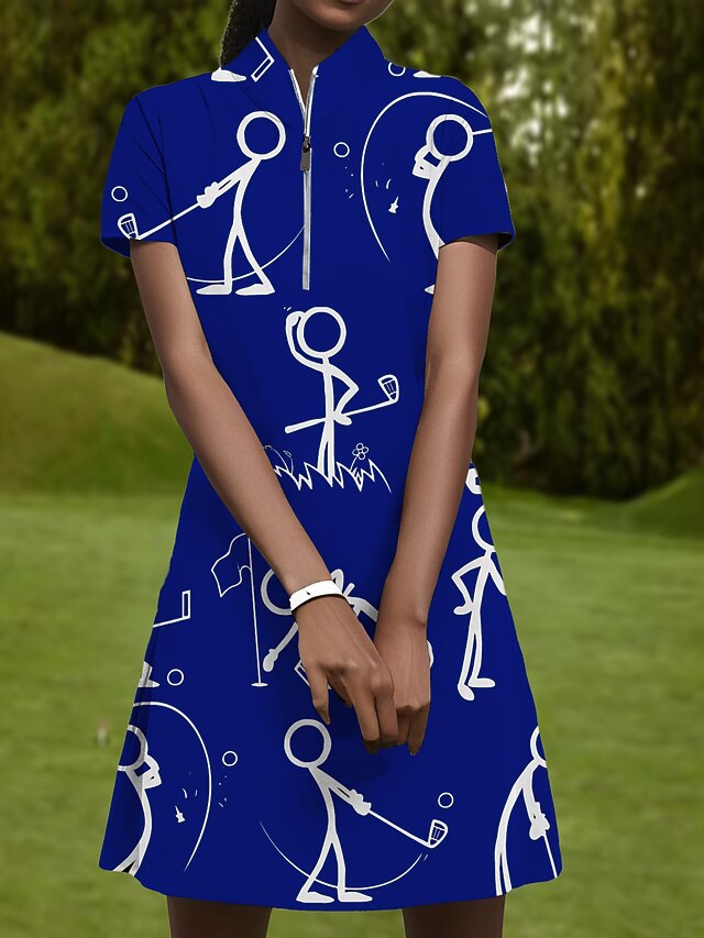 Women's Golf Dress Black with White White Short Sleeve Sun Protection