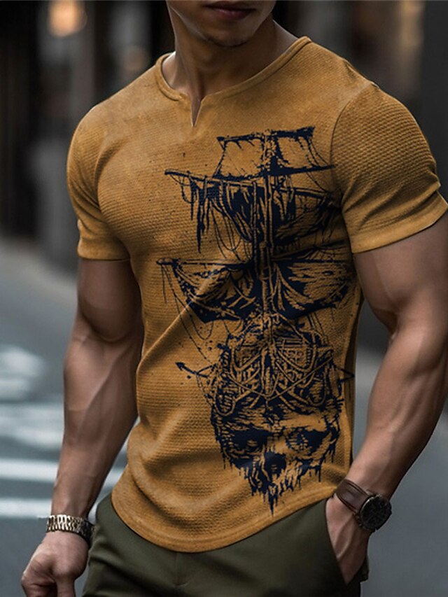 Hombre Camiseta De Gofres Graphic Náutico Cráneos Escote En Pico Ropa Impresión 3d Exterior 5806