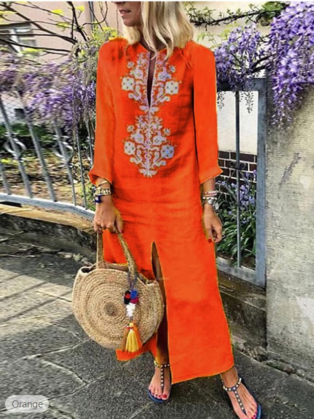 Robe casual Robe en coton et lin Femme Robe longue maxi Mélange de