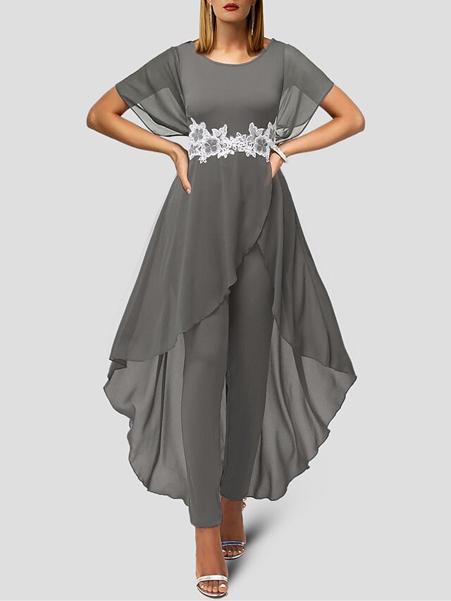 Short Sleeve Jewel Neck Chiffon Formal Dress Rust