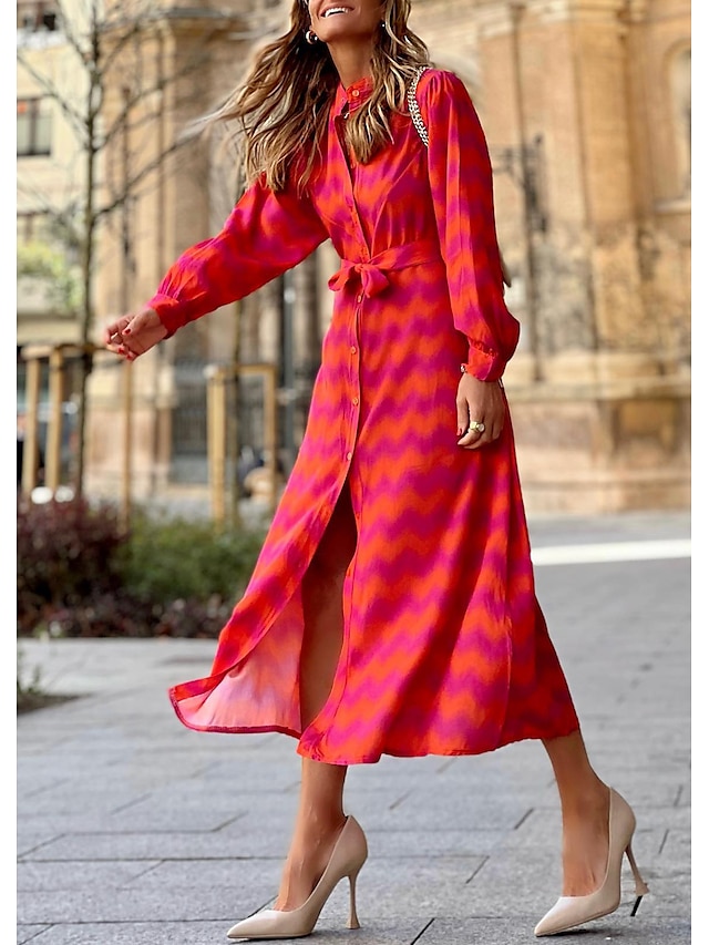 Women's Shirt Dress Casual Dress Midi Dress Outdoor Vacation Polyester ...