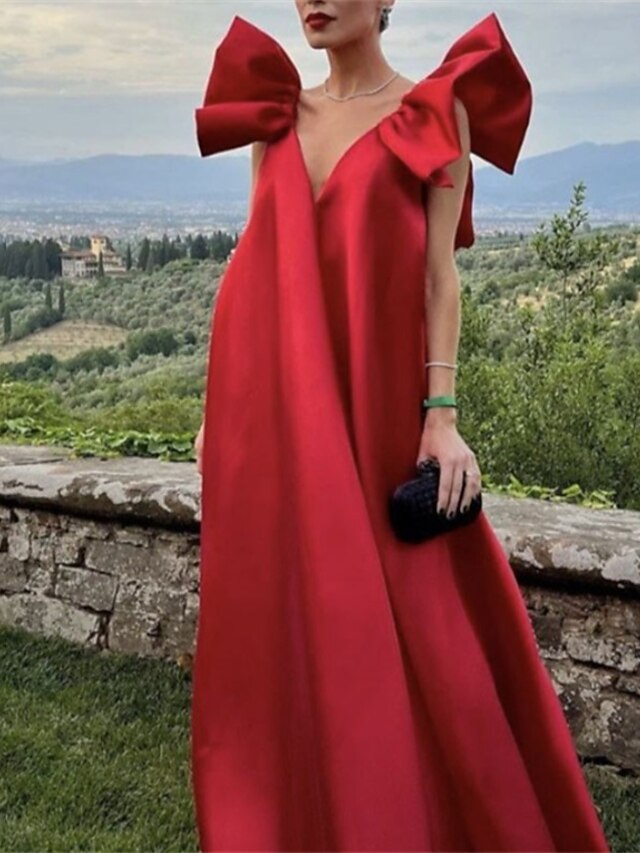 Sexy A-line V Neck Sleeveless Sweep Train Charmeuse Evening Dress main image 1