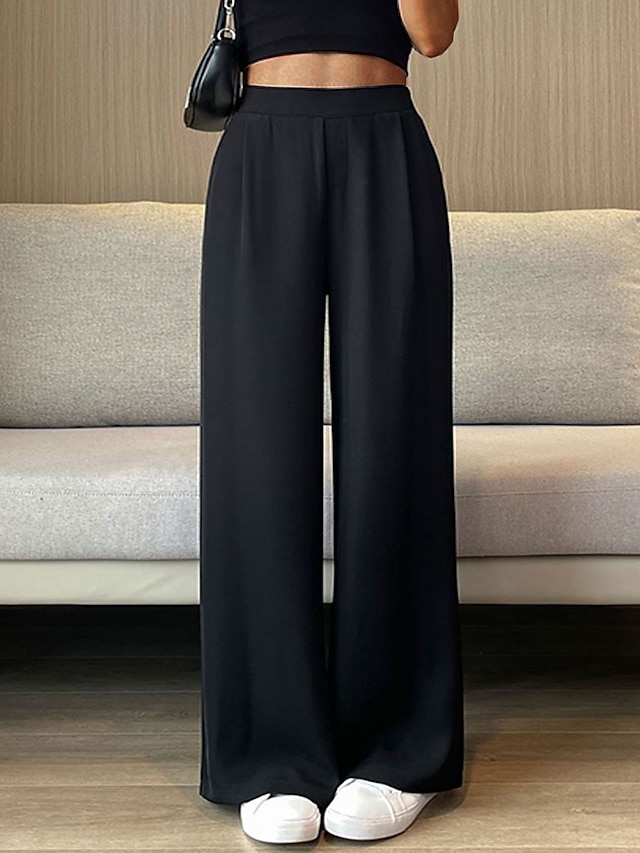 Women's Dress Pants Wide Leg Maillard Trousers Full Length Pocket Baggy ...