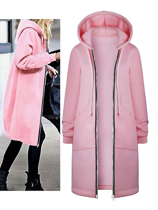  Women's Casual Jacket Hoodie Jacket Street Sport Casual Fall Winter Regular Coat Loose Fit Warm Breathable Stylish Casual Street Style Jacket Long Sleeve Plain with Pockets Black Pink Wine