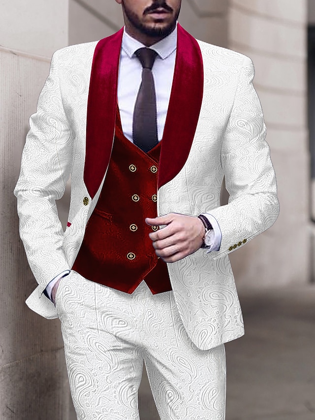 Czerwony królewski błękit fioletowy męskie garnitury na studniówkę ślub bal garnitury w stylu paisley 3 częściowy patchwork plus size dopasowany krój jednorzędowy zapinany na jeden guzik 2024