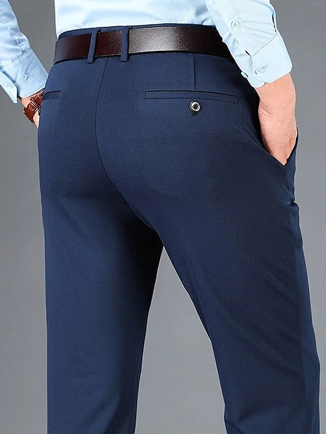  Men's Dress Pants Trousers Suit Pants Pocket Plain Comfort Breathable Outdoor Daily Going out Fashion Casual Black Blue