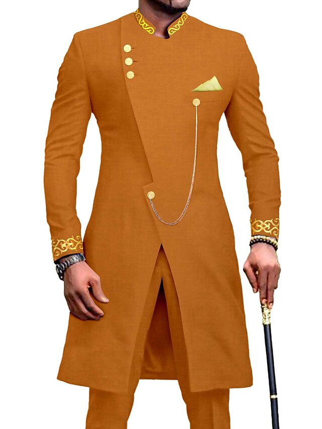  A bărbaților Nuntă Costume Mandarin Negru Vișiniu Mată Fit standard Set 2 piese Un singur rând, un nasture