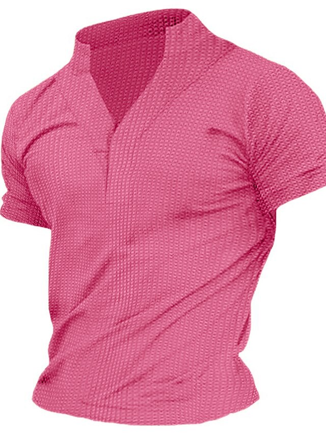 Men's Waffle Tee Waffle Shirt T shirt Tee Tee Top Plain Henley Street