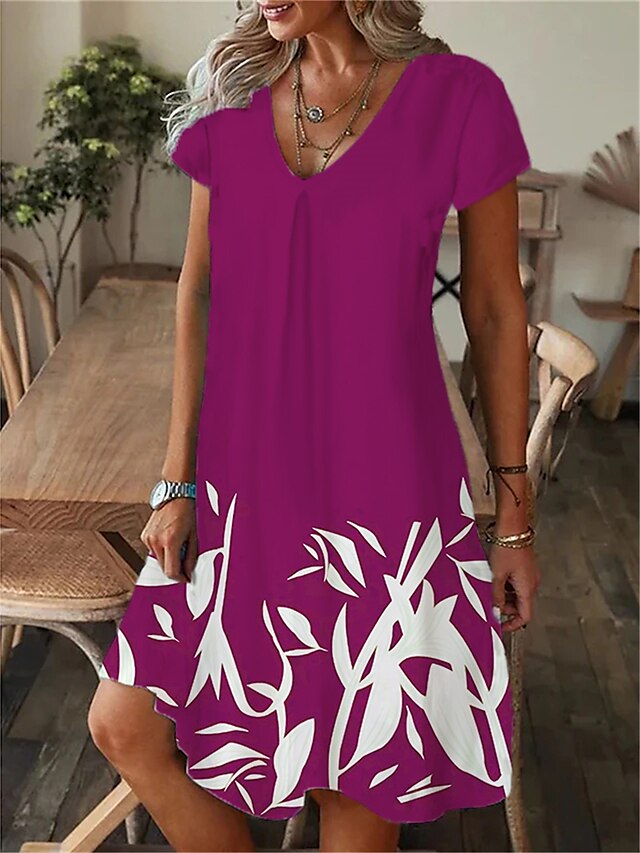 Women's Casual Dress Summer Dress Print Dress Leaf Print V Neck Mini ...