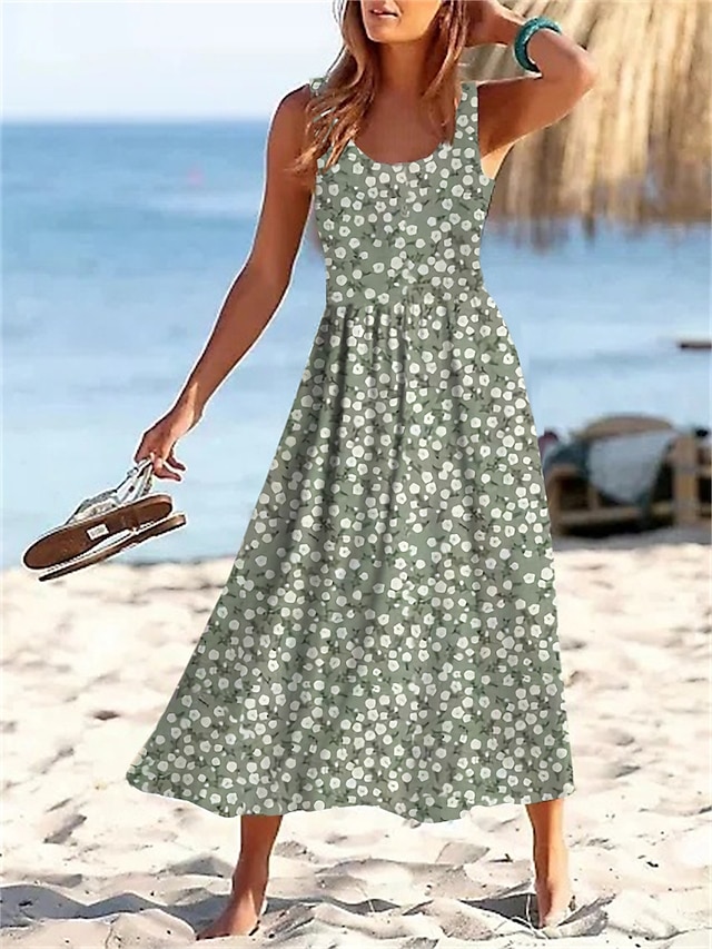  Damen A Linie Kleid Tank-Top Kleid Blumen Ditsy Blumig Bedruckt U-Ausschnitt Midikleid Täglich Urlaub Ärmellos Sommer Frühling