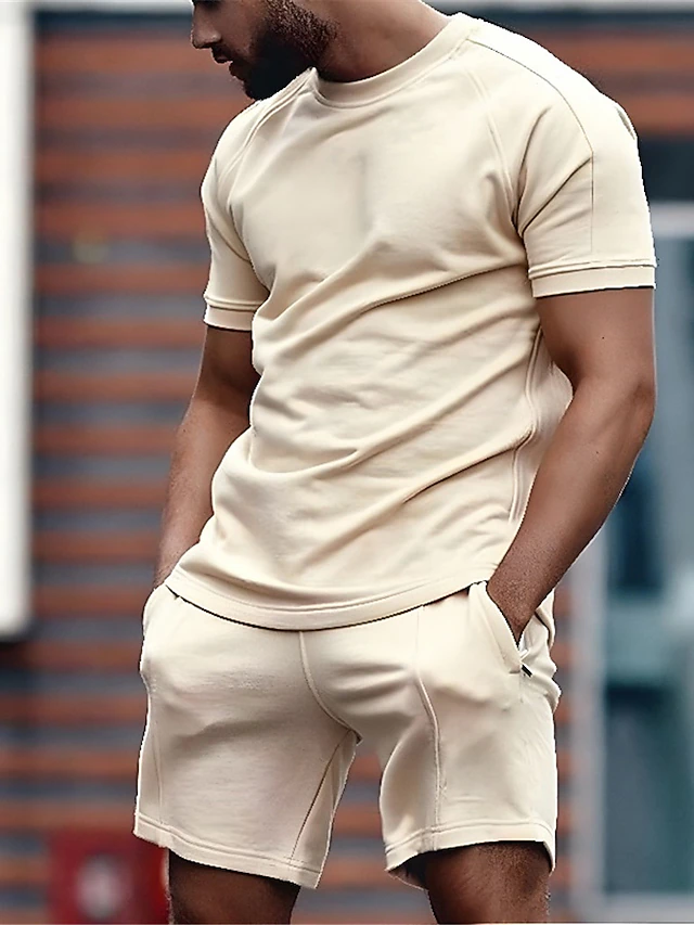 Men's T-shirt Suits Tracksuit Tennis Shirt Shorts and T Shirt Set Short Sleeves Crew Neck Summer Plain Gymnatics Casual 2 Piece Vacation Daily Wear Activewear Black White Red Top Tee for Men 7