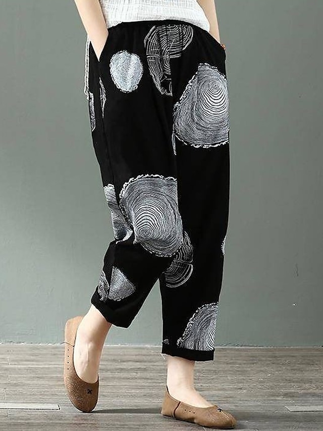 Dame Shorts i bomuldshør Hør-inspirerede bukser Bukser af bomuldshør Mode Gade Ankel-længde Medium Talje Geometrisk Blomst Lomme Elastisk Talje Poset Åndbarhed Blød Bekvem Mikroelastisk Ferierejse