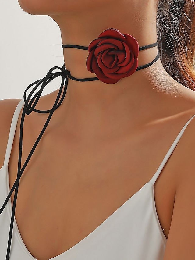  1 st satin choker halsband för kvinnors bröllop julfest kväll läder blommig blomma
