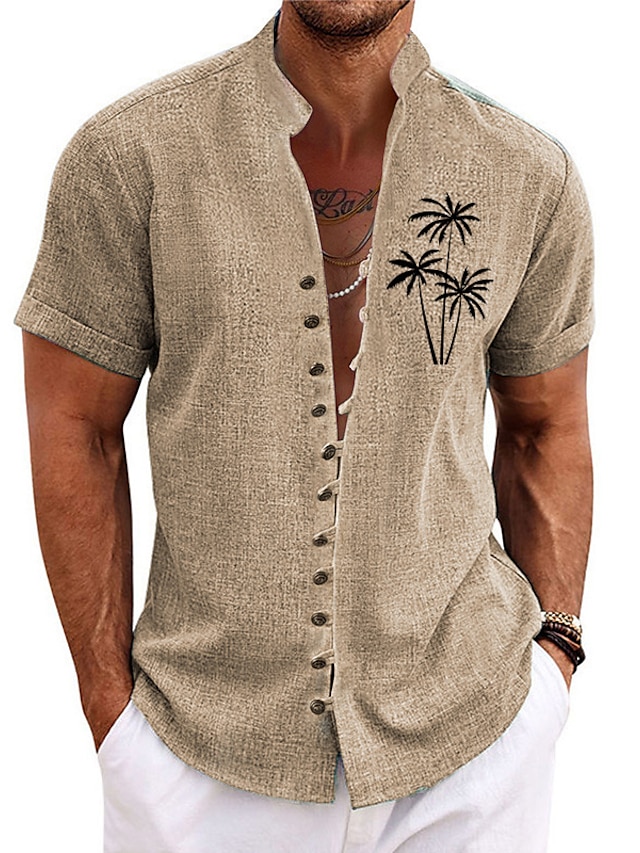  Herre Kokos palme Tropiske Planter Skjorte Hawaii skjorte Aloha skjorte Kortærmet Skjorte Høj krave Mode Gade Designer udendørs Ferierejse Gade Blå Lilla Grøn S M L
