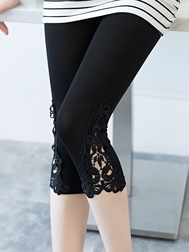  Damskie Getry Moda Codzienne Capris Solidne kolory Koronka Wyszczuplenie brzucha Podnoszenie pośladków Komfort Elastyczny Codzienne Czarny Biały popielaty Rurki