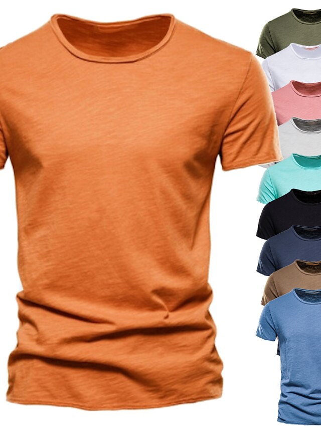  Men's T shirt Tee Essential Denim Blue Short Sleeve Black White Blue Dark Yellow Navy Solid Color Crew Neck Daily Clothing Clothes