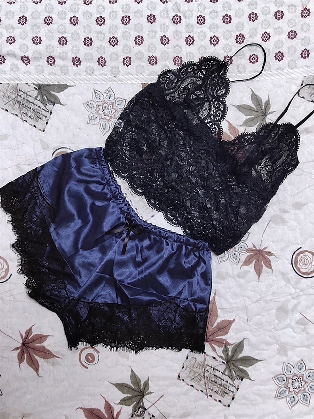  γυναικείο μπλουζάκι πιτζάμα και παντελόνι 2 τμχ καθαρό χρώμα μόδα ζεστό casual σπίτι καθημερινό κρεβάτι σατέν που αναπνέει τιράντες αμάνικο λουράκι σορτς εξώπλατο καλοκαίρι άνοιξη μαύρο ροζ