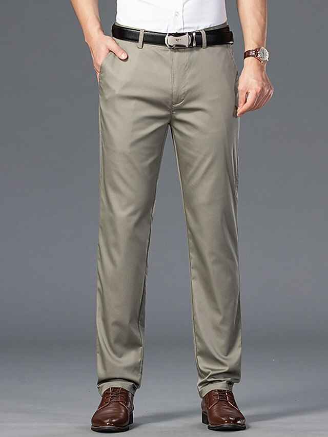 Men's Dress Pants Trousers Chinos Pocket Classic Straight Leg Plain