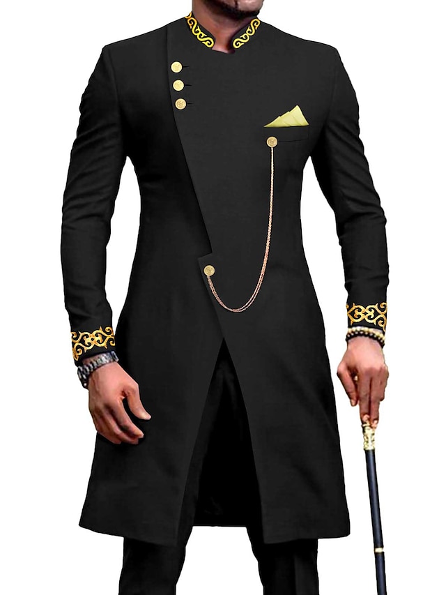  Schwarze burgunderrote afrikanische Herrenanzüge, 2-teilig, Plus-Size-Dashiki-Anzüge, einfarbig, Standard-Passform, einreihig, mit einem Knopf, 2024