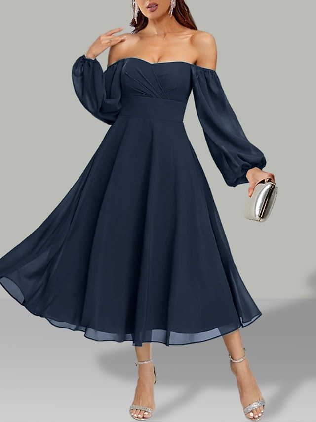 A-Line Wedding Guest Dresses Elegant Dress Holiday Fall Tea Length Long