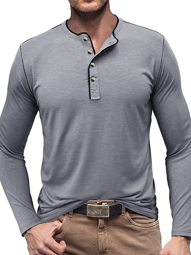  Férfi Gombos póló Henley ing Tee Top Hosszú ujj Henley Nyár Sima Divat Dizájn Alap Vakáció Utca Alkalmi Fehér Sárga Piros Férfi felső póló