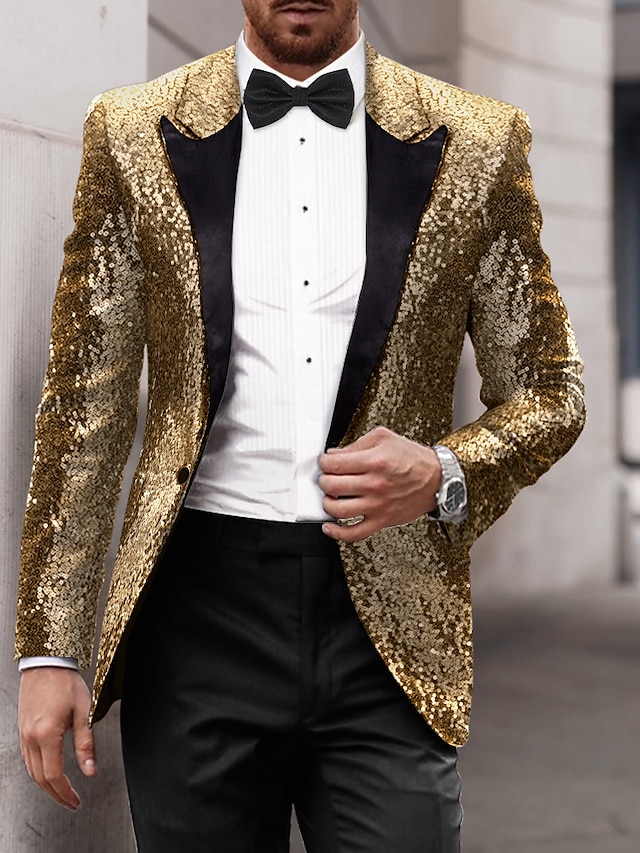  férfi party flitter blézer 70-es évek disco retro alkalmi kabát normál egyszínű egysoros egygombos fekete arany ezüst piros kék 2024