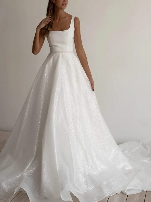 Reception Glitter & Sparkle Wedding Dresses Ball Gown Square Neck ...
