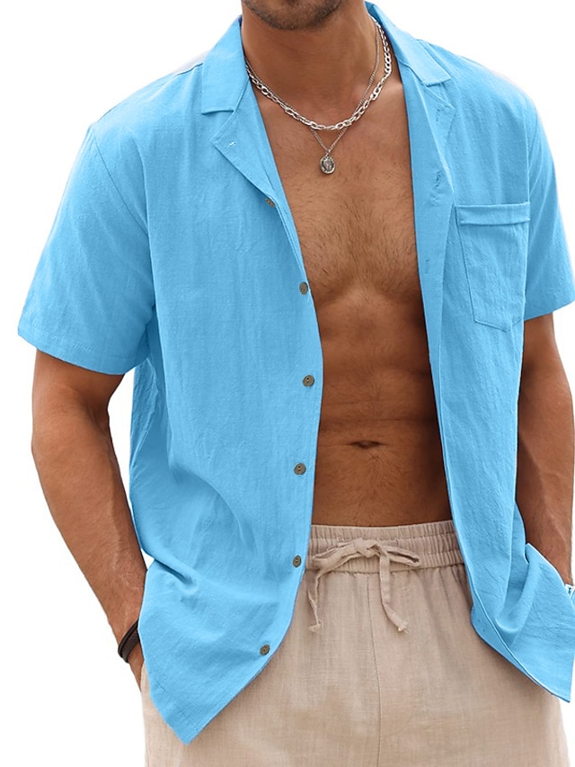Chemise Lin Homme, Manches Longues Été Mao Chemise De Plage Classique