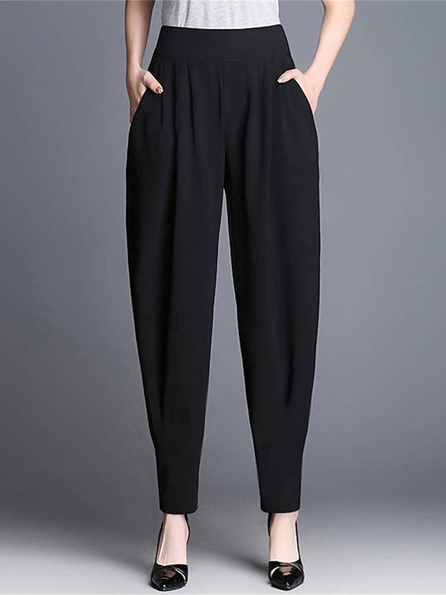  Women's Skinny Pants Trousers Polyester Pocket High Waist Full Length Black Summer