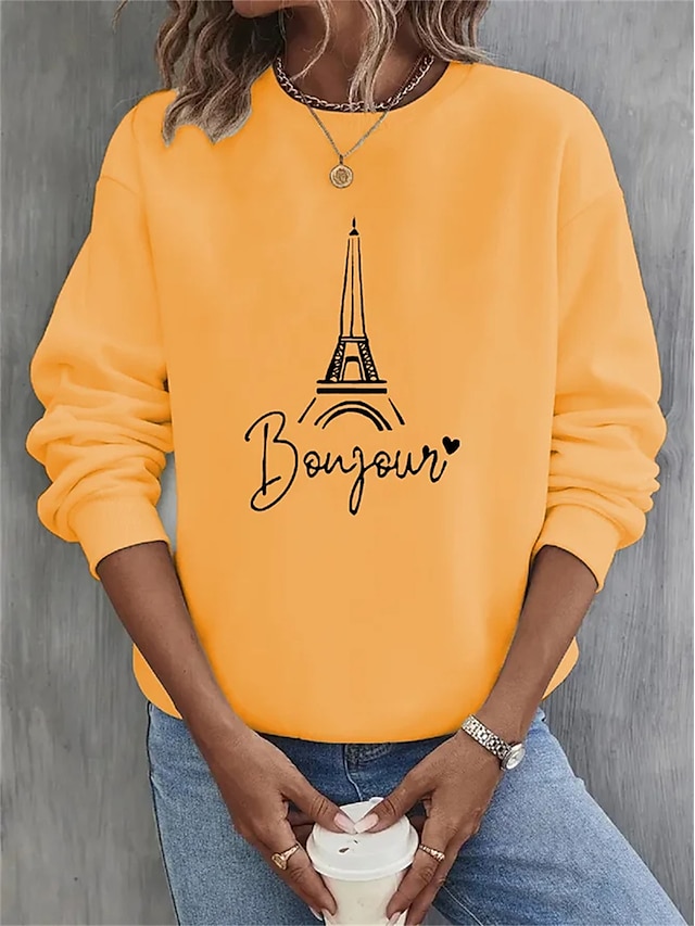  Women's Sweatshirt Burgundy Hoodie Pullover 100% Cotton Graphic Letter Street Casual Black White Yellow Vintage Basic Round Neck Long Sleeve Top Micro-elastic Fall & Winter