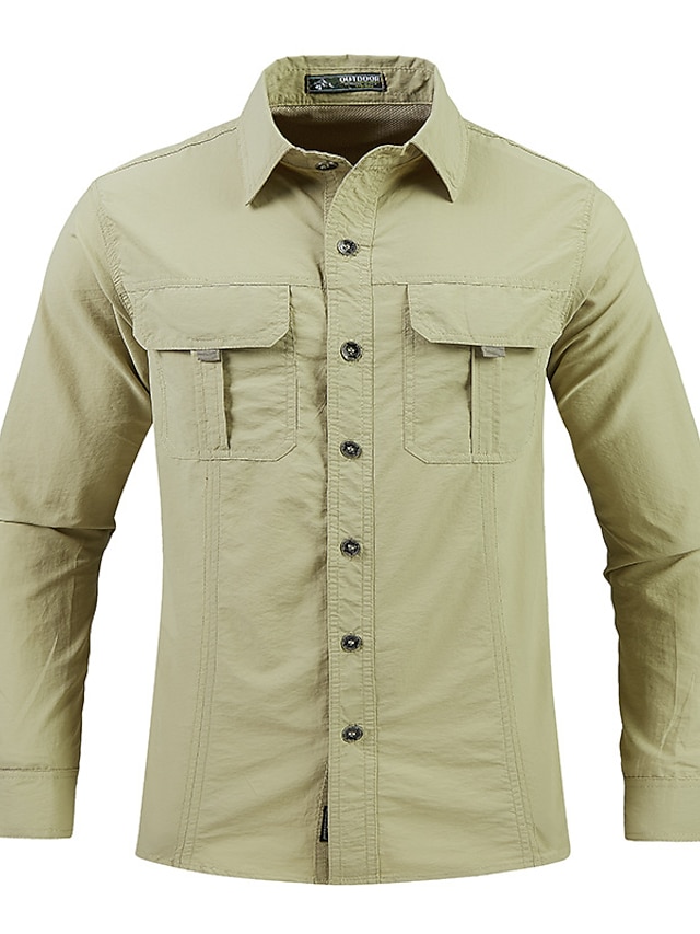  Men's Casual Shirt Black khaki Military Green Gray Long Sleeve Solid / Plain Color Lapel Daily Wear Basic Clothing Apparel Modern Contemporary