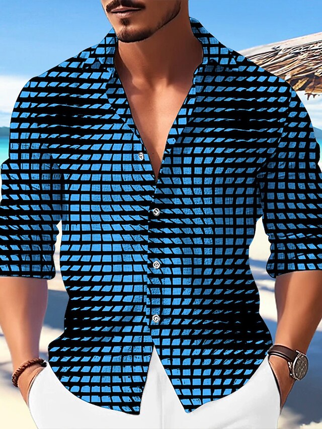 Men's Shirt Optical Illusion GraphicTurndown White Blue Green Outdoor ...