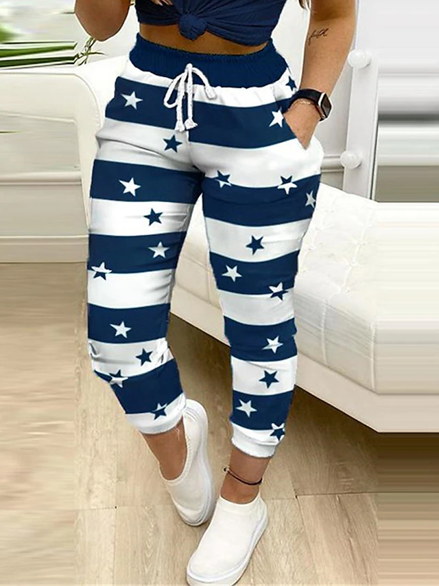 Women's Sweatpants Joggers Chinos Active Casual Athletic Ankle-Length High Waist Star Striped Pocket Drawstring Elastic Waist Breathability Comfortable Micro-elastic Outdoor Sports Daily Wear Dark 5