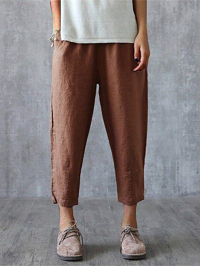  Damen Hose aus Baumwollleinen Hosen Hose Baggy-Hosen Mode Streetwear Volle Länge Mittlere Taille Einfach Tasche Elastischer Bund Baggy Atmungsaktivität Weich Außenbereich Mikroelastisch Urlaub
