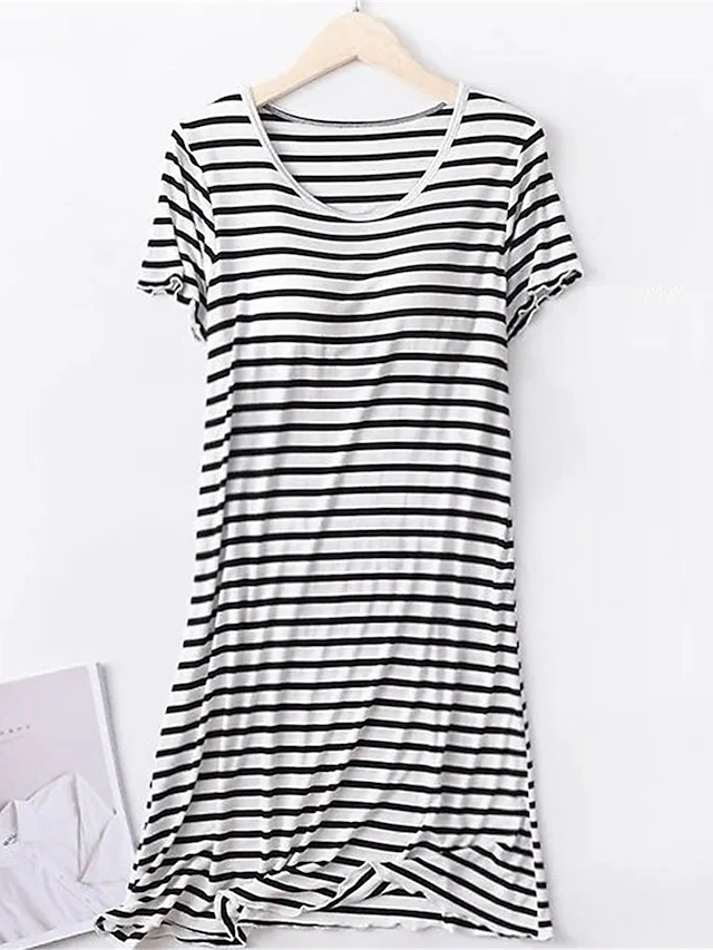 Women's Pajamas Nightgown Nightshirt Dress Stripe Casual Comfort Soft Home Daily Bed Breathable Crew Neck Short Sleeve Summer Spring Home Outfits 5