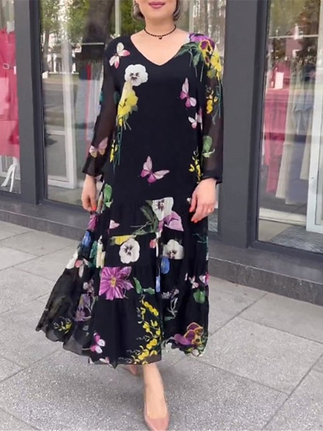 Women's Prom Dress Party Dress Wedding Guest Dress Print V Neck Long