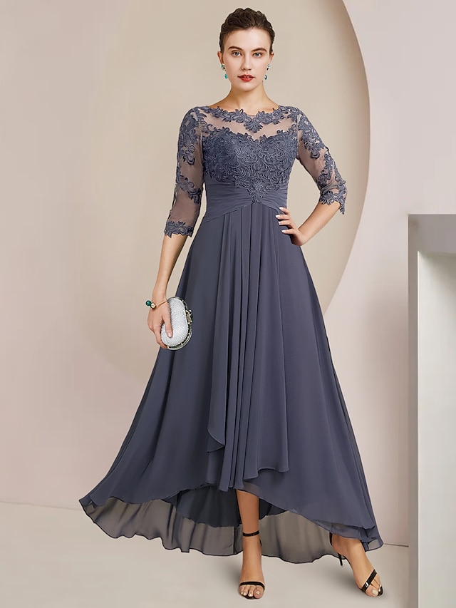 A-Line Mother of the Bride Dress Wedding Guest Elegant High Low Scoop ...