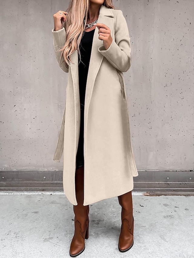  Dam Kappa Arbete Gata Handla Höst Vinter Lång Täcka Normal Håller värmen Andningsfunktion Samtida Stylish Formell Jacka Långärmad Slät Med fickor Med bälte Svart Vit Gul